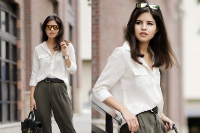 Muôn kiểu phối đồ công sở sành điệu với quần baggy vải