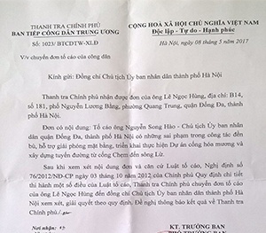 Chủ tịch quận Đống Đa bị tố cáo: Thanh tra 13Win18 tham gia cá cược đề nghị Chủ tịch UBND TP. Hà Nội vào cuộc