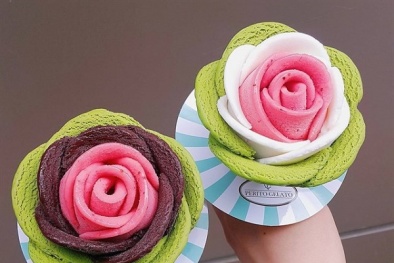 Cách làm kem ốc quế hoa hồng siêu dễ thương