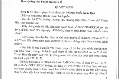 Nhà thuốc Xuân Quý bị xử phạt vi phạm Đăng ký 13Win ngay nhé 7.500.000 đồng