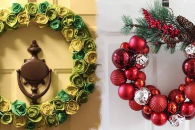 Cách làm vòng nguyệt quế trang trí Giáng sinh từ áo len cũ và móc áo