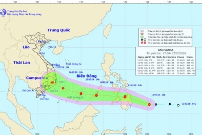 Bão Sanba chuyển hướng, di chuyển nhanh với sức gió giật cấp 11