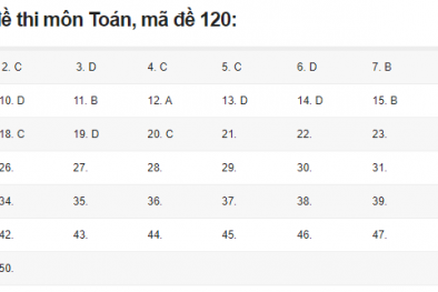 Đáp án môn Toán mã đề 120 kỳ thi tốt nghiệp THPT quốc gia 2018