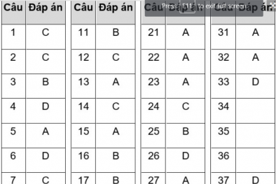 Đáp án môn Lý các mã đề 207, 208, 209, 210, 211 THPT Quốc gia 2018 chuẩn nhất