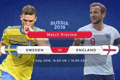 Link xem trực tiếp bóng đá Thụy Điển vs Anh, vòng tứ kết World Cup 2018