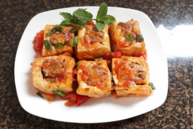 Cách làm món thịt nhồi đậu sốt cà chua siêu ngon