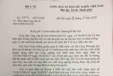 Bộ Y tế đề nghị cấm sử dụng khí cười ở nơi vui chơi giải trí