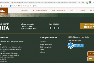 Website quảng cáo Xương khớp NIBIFA có dấu hiệu giả mạo logo Bộ Công Thương