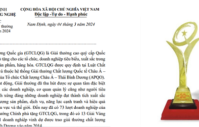 Giải thưởng Chất lượng Quốc gia góp phần nâng cao chất lượng sản phẩm hàng hóa tỉnh Nam Định